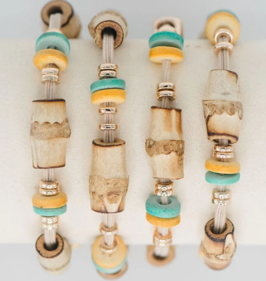 Bamboo Hair Tie Set - Turquoise/Yellow