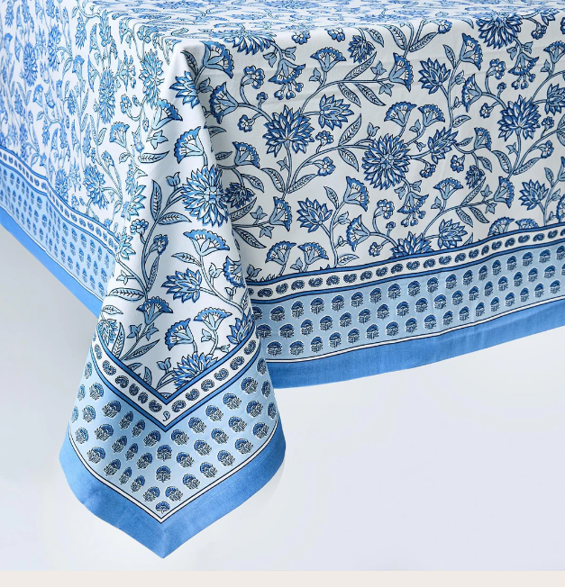 Blue Block Chinoiserie Tablecloth 60x120
