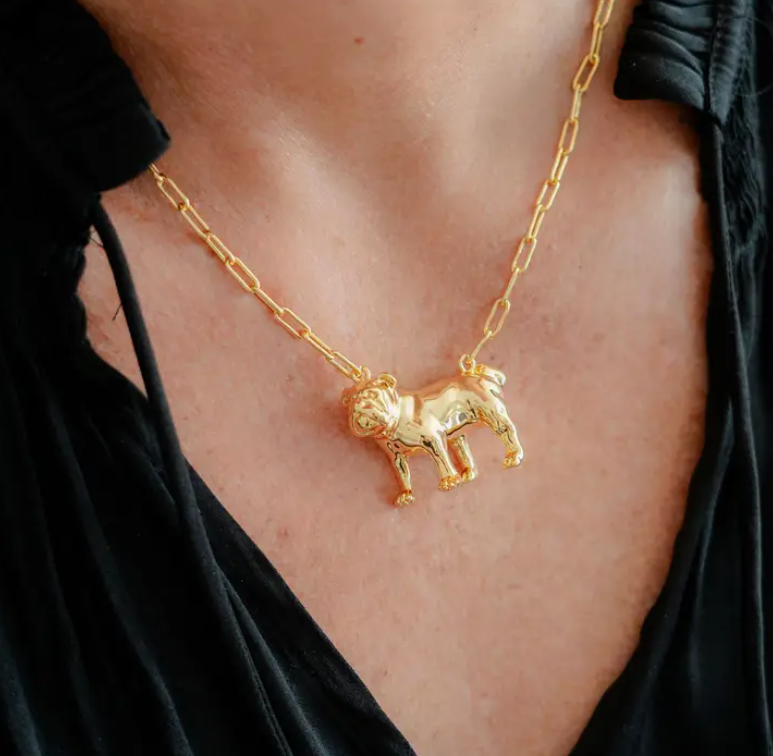 Bulldog 3D Gold Charm Necklace