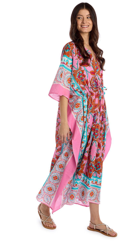 Caftan Wild Botanica Coral Drawstring Waist