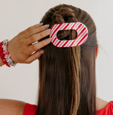 Candy Cane Crush Flat Round Hair Clip Medium