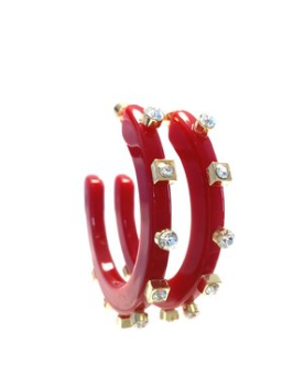 City Girl Large Jewel Hoop- Red/White