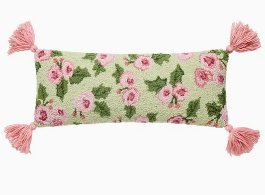 Cottage Charm Roses W/Tassels Hook Pillow