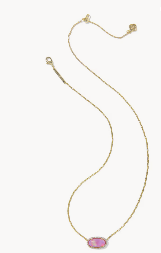 Elisa Pave Frame Gold Short Pendant Necklace Gold Pink Opalescent