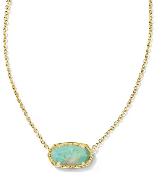 Elisa Short Pendant Necklace Gold Sea Green