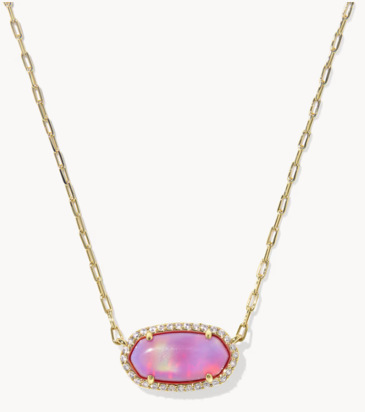Elisa Pave Frame Gold Short Pendant Necklace Gold Pink Opalescent