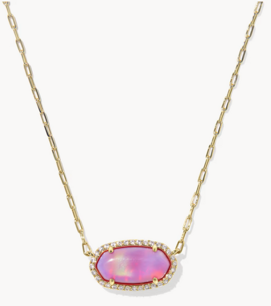 Elisa Pave Frame Gold Short Pendant Necklace Gold Pink Opalescent