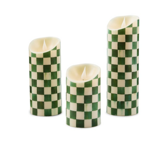 Emerald Check Flameless 7" Pillar Candle