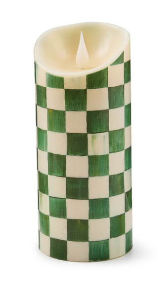 Emerald Check Flameless 7" Pillar Candle