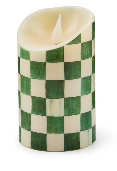 Emerald Check Flameless 5" Pillar Candle