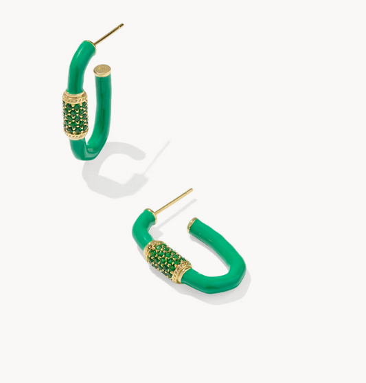 Emery Enamel Hoop Earring Gold Green Mix