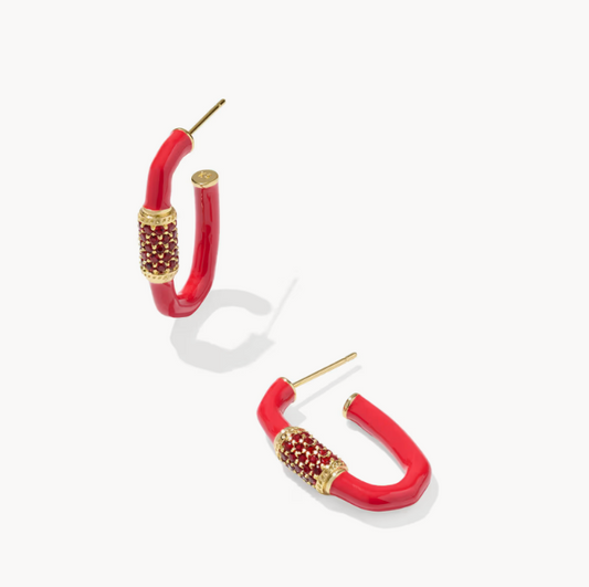 Emery Enamel Hoop Earring Gold Red Mix
