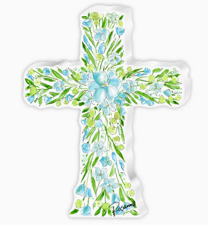 Baby Blue Floral Cross Large Acrylic Art