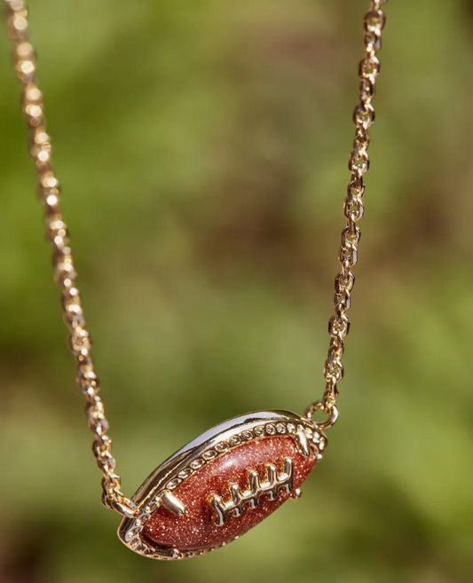 Football Short Pendant Necklace Gold Orange Goldstone