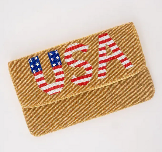 Gold USA Beaded CLutch