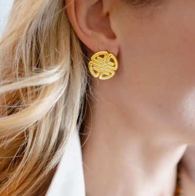 Gold Greek Key Stud - Earrings