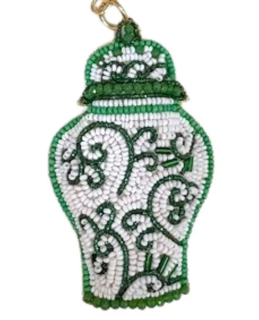Green Ginger Jar Hand Beaded Key Chain