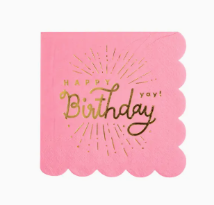 Happy Birthday Pink Paper Cocktail Napkin