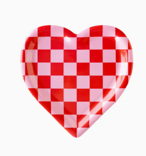 Checkered Heart Shaped Paper Plate