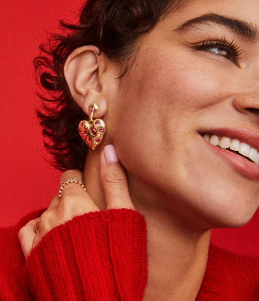 Holland Heart Drop Earrings Gold Pink Crystal