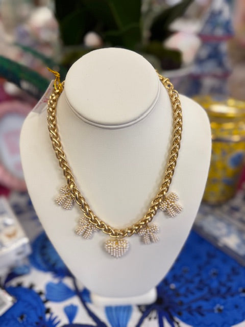 Chloe Necklace Matte Chain Pearl Hearts Bow Charms