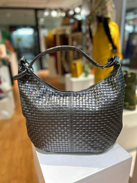 Leather Hobo Bag - Pewter