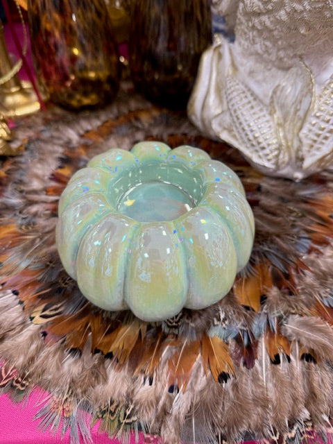 Lustrous Aqua Pumpkin Tealight Holder