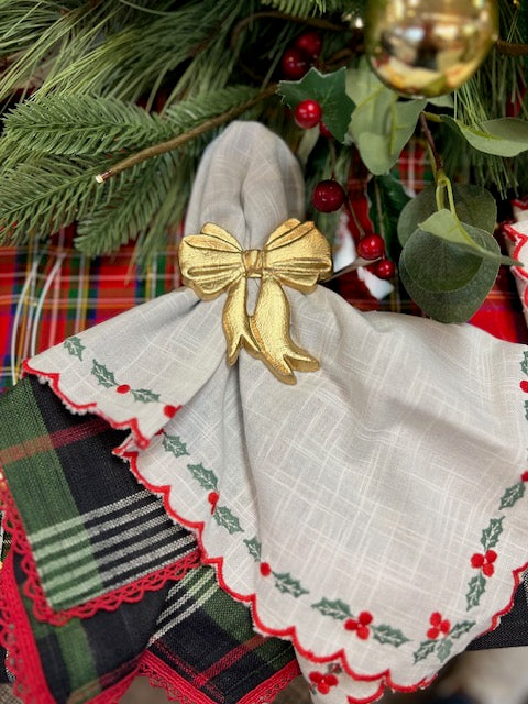S/4 Holiday Holly Napkins
