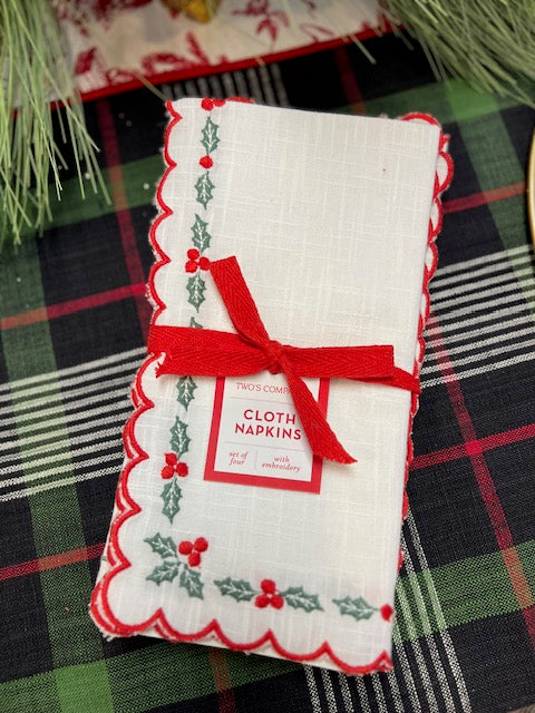 S/4 Holiday Holly Napkins