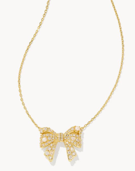 Krista Bow Short Pendant Necklace in White Mix