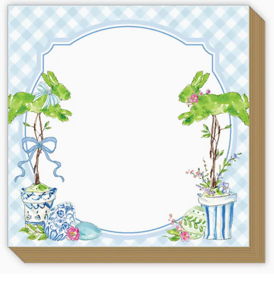 Bunny Topiaries W/ Blue Gingham Luxe Notepad