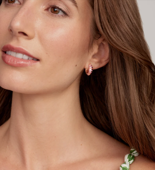 Mikki Enamel Huggie Earring Gold Pink Mix