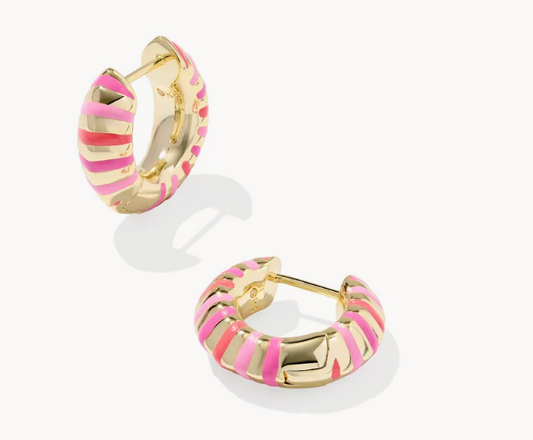 Mikki Enamel Huggie Earring Gold Pink Mix