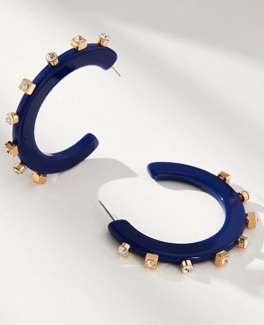 City Girl Jewel Small Hoop - Navy Crystal