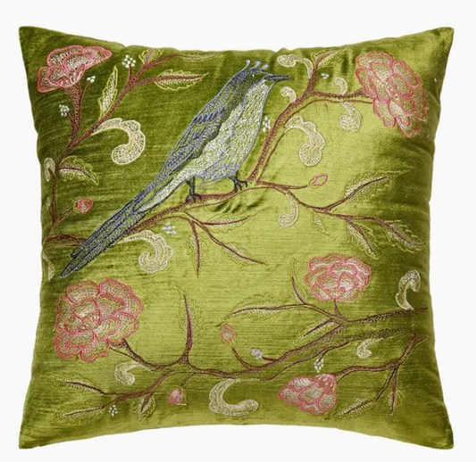 Oriental Bird Embroidered Pillow