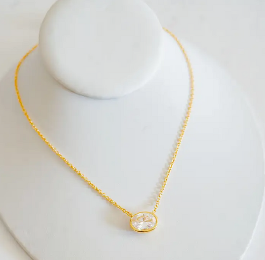 Large Oval Bezel Necklace Gold