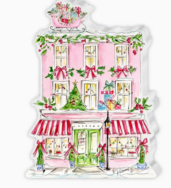 Pink Store Snow Village Acrylic Art