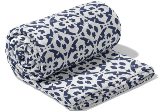 Porto Tiles Navy Fleece Blanket