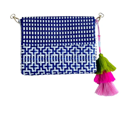 Preppy Tile Navy Citron Clutch Crossbody w/ Strap
