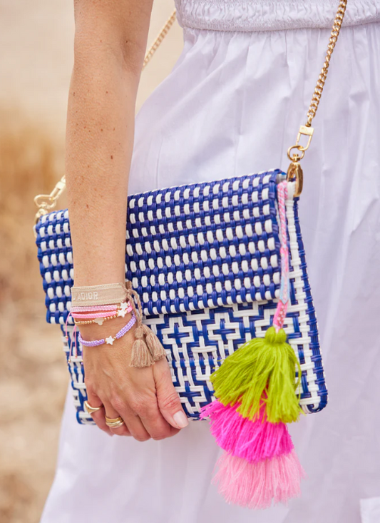 Preppy Tile Navy Citron Clutch Crossbody w/ Strap