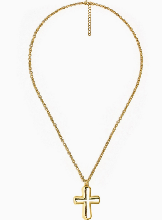Puffy Cross Necklace with Gold Chain