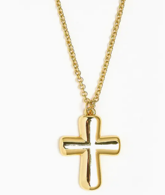 Puffy Cross Necklace with Gold Chain