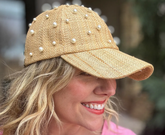 Raffia Ball Cap - Pearl Beads