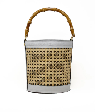 Rattan Leather Handbag - White