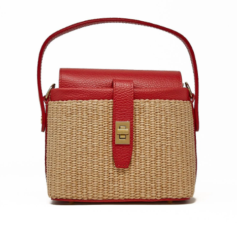 Rattan Leather Handbag - Red