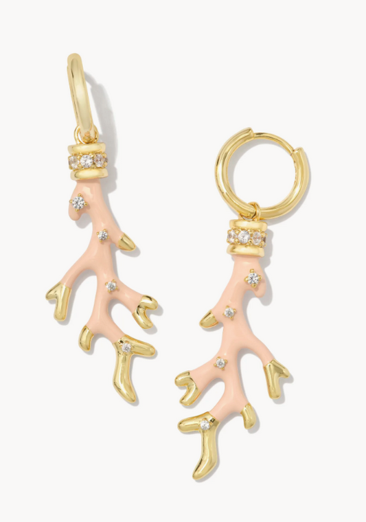 Shea Gold Huggie Earrings in Blush Enamel
