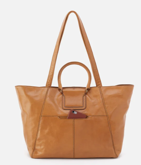 Sheila East West Tote in Polished Leather Natural