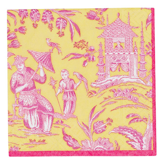 Silk Road Toile Chartreuse Cocktail Napkin