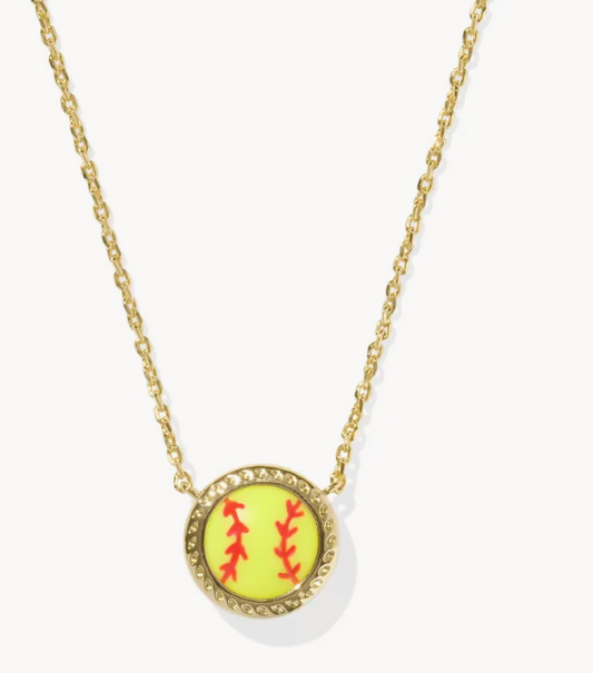 Softball Short Pendant Necklace Gold Chartreuse
