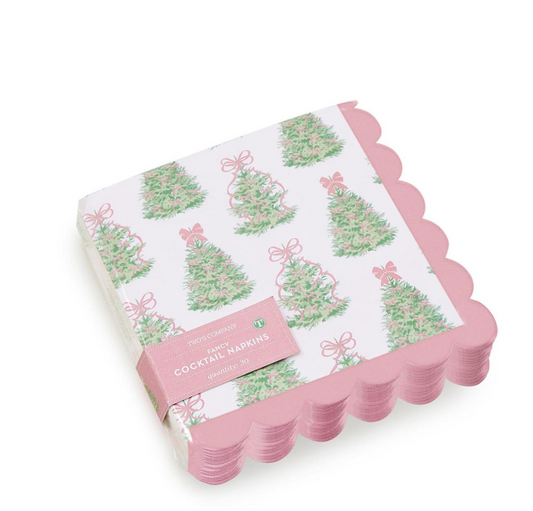 Trees Paper Cocktail Napkin w/ Scalloped Edge